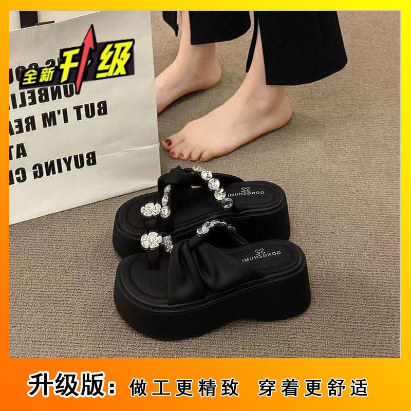 Korean Fairy-Style Platform Sandals with Rhinestone Toe Covering - Fashionable Beach Shoes for Women, 2025 New Arrival - Image 1