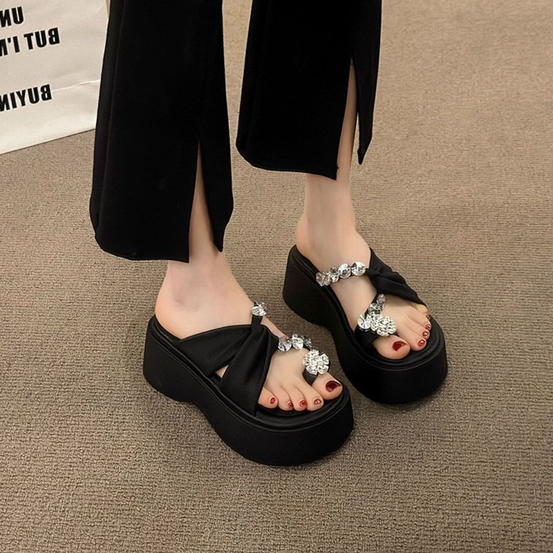 Korean Fairy-Style Platform Sandals with Rhinestone Toe Covering - Fashionable Beach Shoes for Women, 2025 New Arrival - Image 2