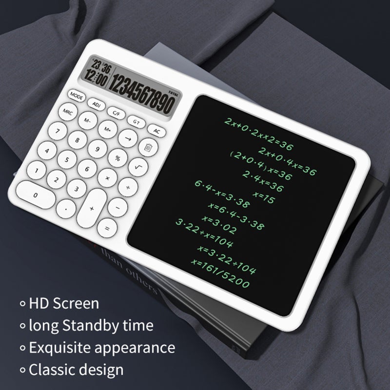2 In 1 Calculator With Writing Tablet: White, Portable, Eye-strain Reducing - Battery Powered Basic Calculator For Students, Teachers, Business Professionals And Accountants - Image 4