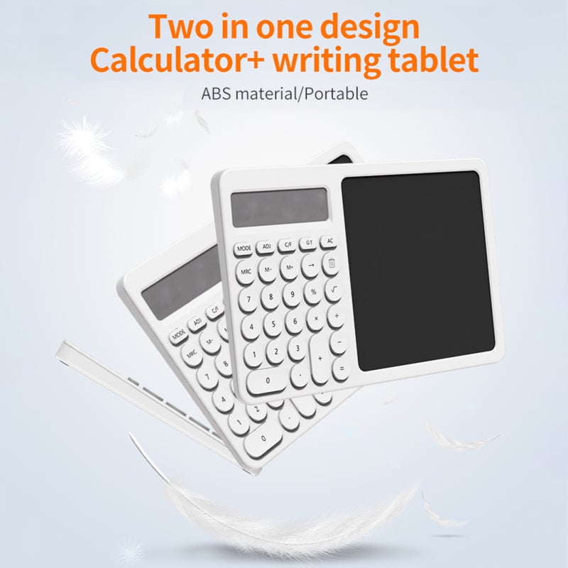2 In 1 Calculator With Writing Tablet: White, Portable, Eye-strain Reducing - Battery Powered Basic Calculator For Students, Teachers, Business Professionals And Accountants - Image 2