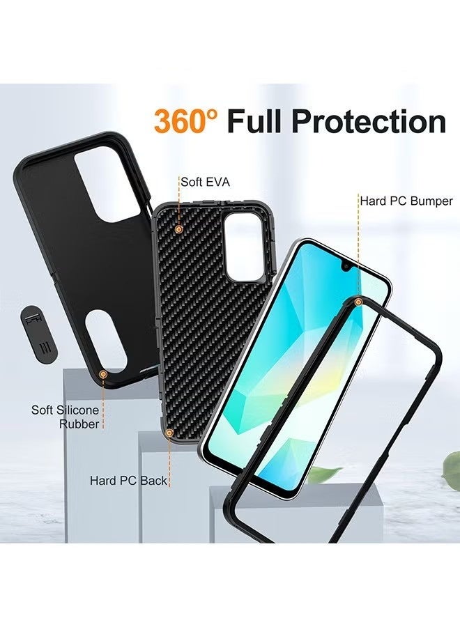 جراب حماية متين لهاتف سامسونج جالاكسي A16 5G/4G مع مسند، حماية فائقة ضد الصدمات والخدوش، تصميم نحيف وخفيف الوزن، غطاء صلب متين لهاتف سامسونج جالاكسي A16 بشاشة 6.7 بوصة، أسود - Image 2