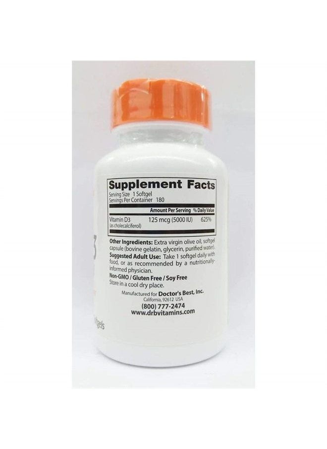 Doctor's BEST - Doctor's Best Best Vitamin D3 5000IU 180 SG - Image 1