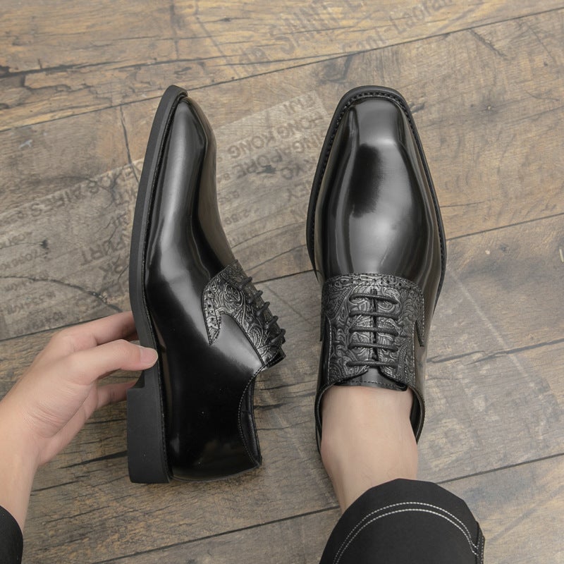 Lace-Up Small Square Toe Office Men'S Shoes Handmade Shoes Men'S British Fashion Business Casual Leather Shoes - Image 3