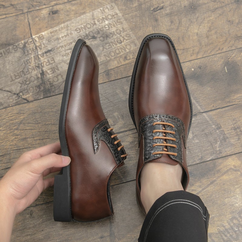 Lace-Up Small Square Toe Office Men'S Shoes Handmade Shoes Men'S British Fashion Business Casual Leather Shoes - Image 2