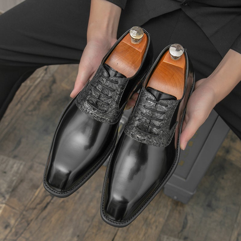 Lace-Up Small Square Toe Office Men'S Shoes Handmade Shoes Men'S British Fashion Business Casual Leather Shoes - Image 5