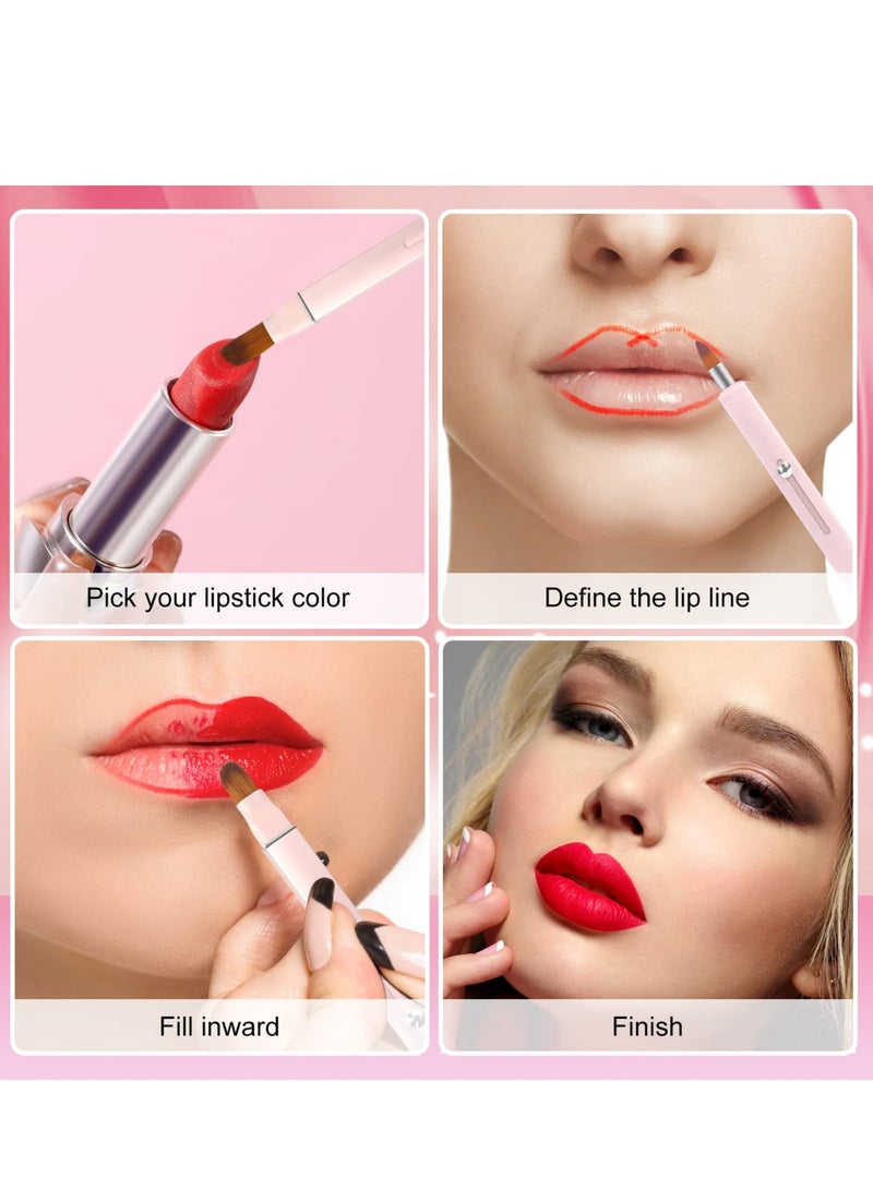 فرشاة شفاه، فرشاة شفاه قابلة للسحب لأحمر الشفاه، تطبيق مزدوج الطرف مع غطاء، فرشاة محدد شفاه محمولة، لمسة شفاه، فرشاة تخفي التجاعيد لظلال العيون (وردي + ذهبي) (قطعتان) - Image 5