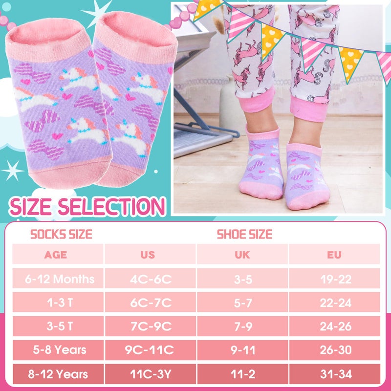 Welwoos Baby Girls Toddlers Grips Socks Kids Non Slip Anti Skid Ankle Unicorn Gift Cotton No Show Socks with Grippers 9 Pairs (Colorful Unicorn, 3-5 Y) - Image 5