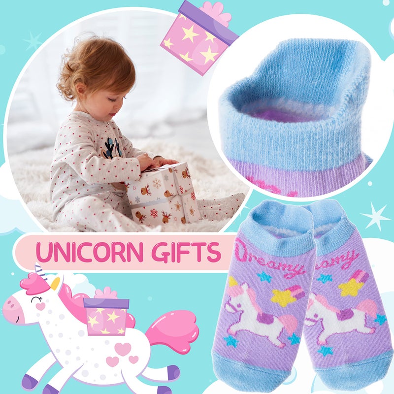 Welwoos Baby Girls Toddlers Grips Socks Kids Non Slip Anti Skid Ankle Unicorn Gift Cotton No Show Socks with Grippers 9 Pairs (Colorful Unicorn, 3-5 Y) - Image 3