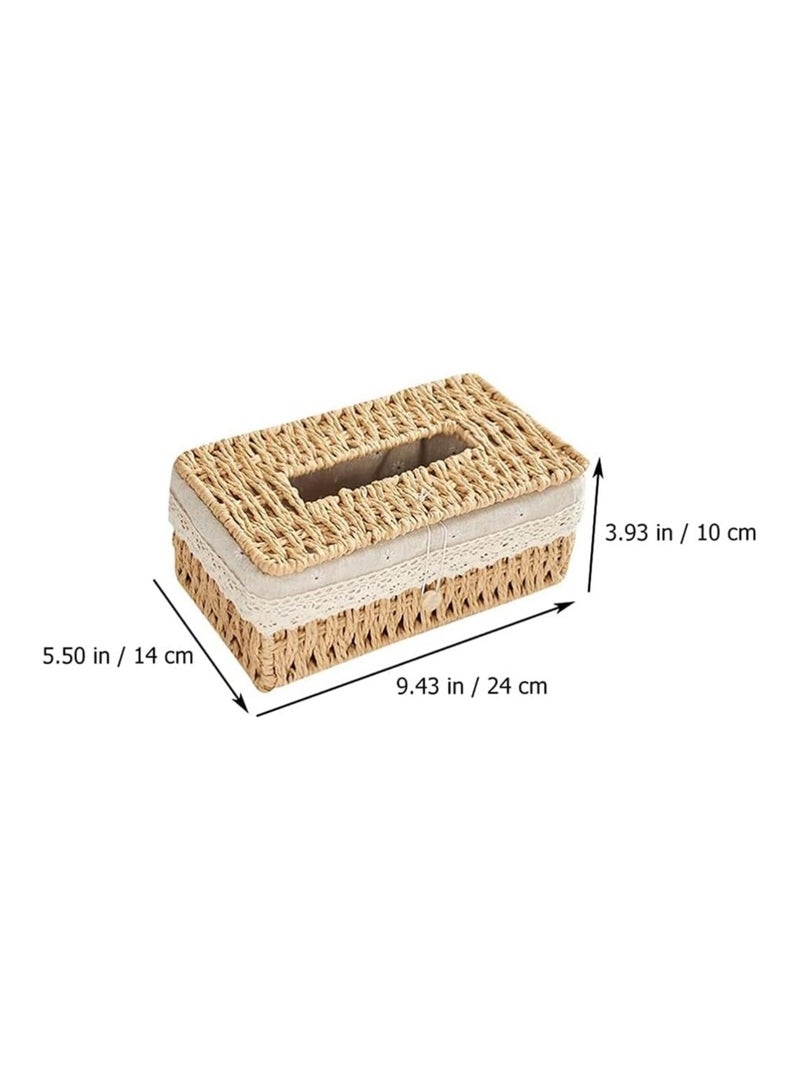 general Woven tissue box with lid rustic tissue box vintage rectangular rattan tissue holder for disposable paper facial tissues, home office car decoration face box  - Image 2