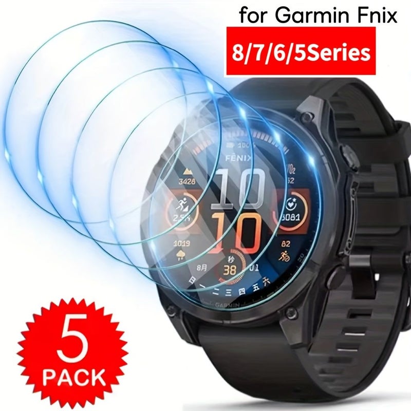 5 قطع زجاج مقسى 9H لواقي شاشة مقاوم للخدش لساعة فينكس 8 مقاس 51 مم - Image 1