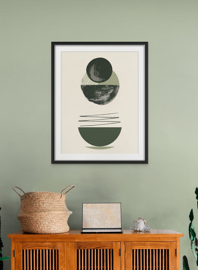 Art Decor Art Decor Minimalist Boho Art Olive Green and Black Circles with Matboard Wall Art Framed Fine Art Wall Décor for Living Room Bedroom Dining Room Office Gifting  - Image 1