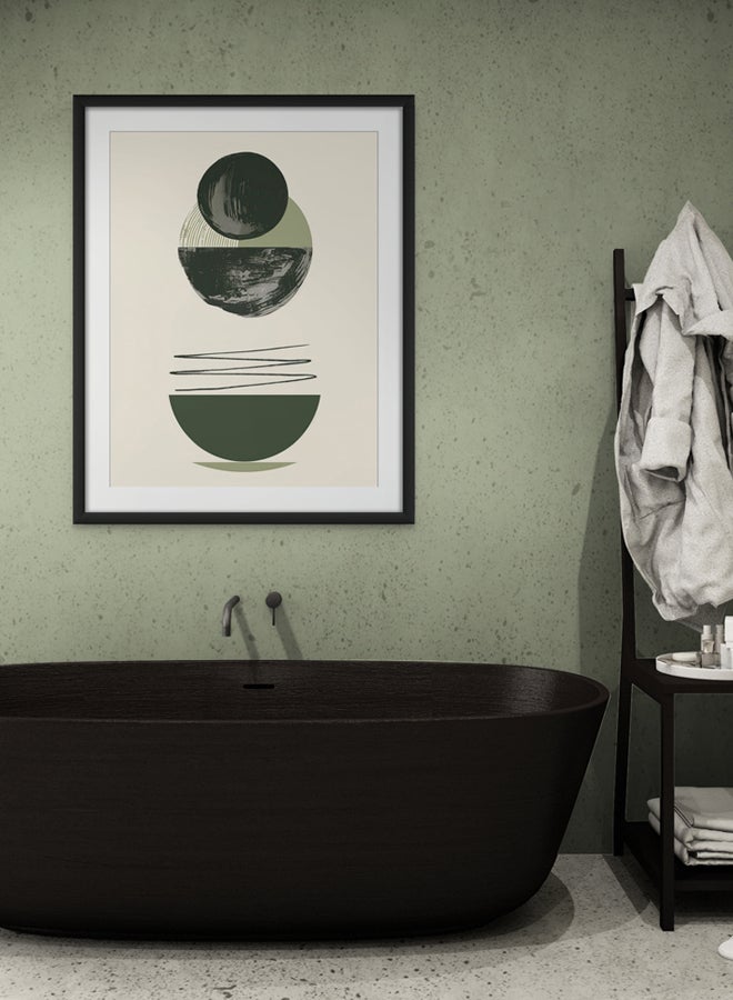 Art Decor Art Decor Minimalist Boho Art Olive Green and Black Circles with Matboard Wall Art Framed Fine Art Wall Décor for Living Room Bedroom Dining Room Office Gifting  - Image 2