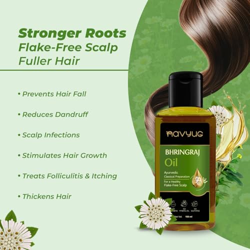 Navyug Bhringraj Hair Oil 60ml | Ayurvedic Classical Hair Oil for Scalp Nourishment & Healthy Hair | No Parabens, Sulphates, or Mineral Oil (Pack of 3) - Image 4