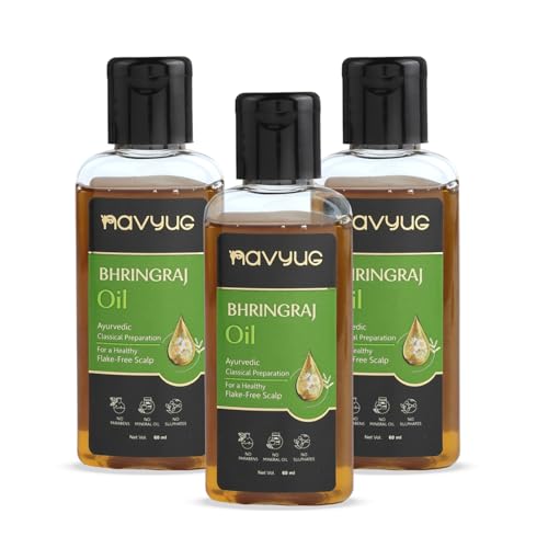 Navyug Bhringraj Hair Oil 60ml | Ayurvedic Classical Hair Oil for Scalp Nourishment & Healthy Hair | No Parabens, Sulphates, or Mineral Oil (Pack of 3) - Image 1