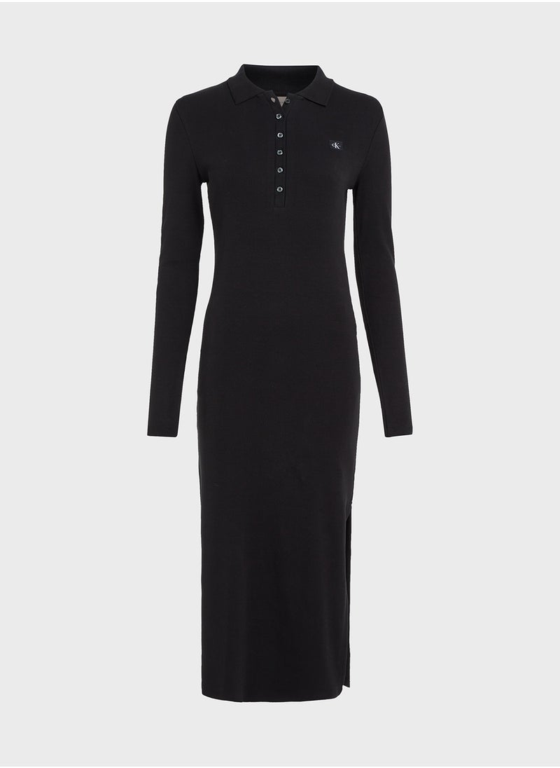 Calvin Klein Jeans - WOVEN LABEL RIB POLO LS DRESS - Image 1