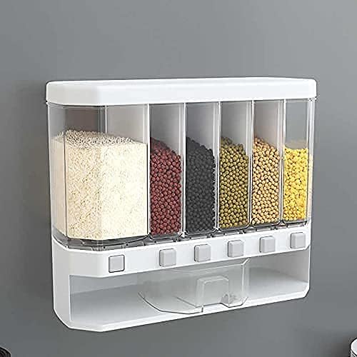 HOPZ Wall Mounted Cereal Food Dispenser 6 Grid Dry Food Dispenser Space Saving Storage Containers for Cereal, Rice, Nuts, Candy, Coffee Bean, Snack, Grain, Plastic - Image 3