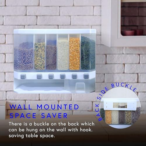 HOPZ Wall Mounted Cereal Food Dispenser 6 Grid Dry Food Dispenser Space Saving Storage Containers for Cereal, Rice, Nuts, Candy, Coffee Bean, Snack, Grain, Plastic - Image 5