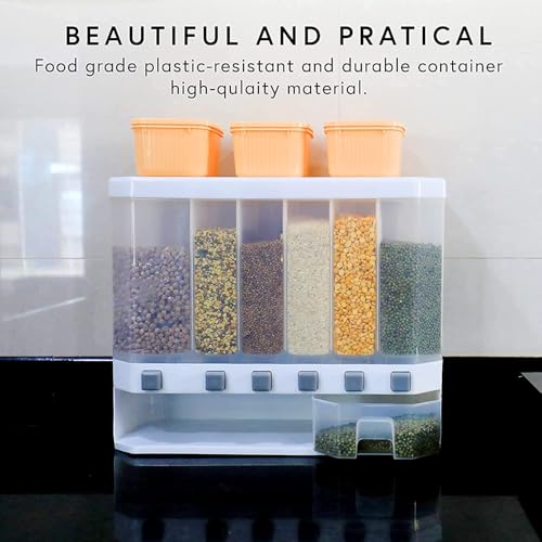 HOPZ Wall Mounted Cereal Food Dispenser 6 Grid Dry Food Dispenser Space Saving Storage Containers for Cereal, Rice, Nuts, Candy, Coffee Bean, Snack, Grain, Plastic - Image 4