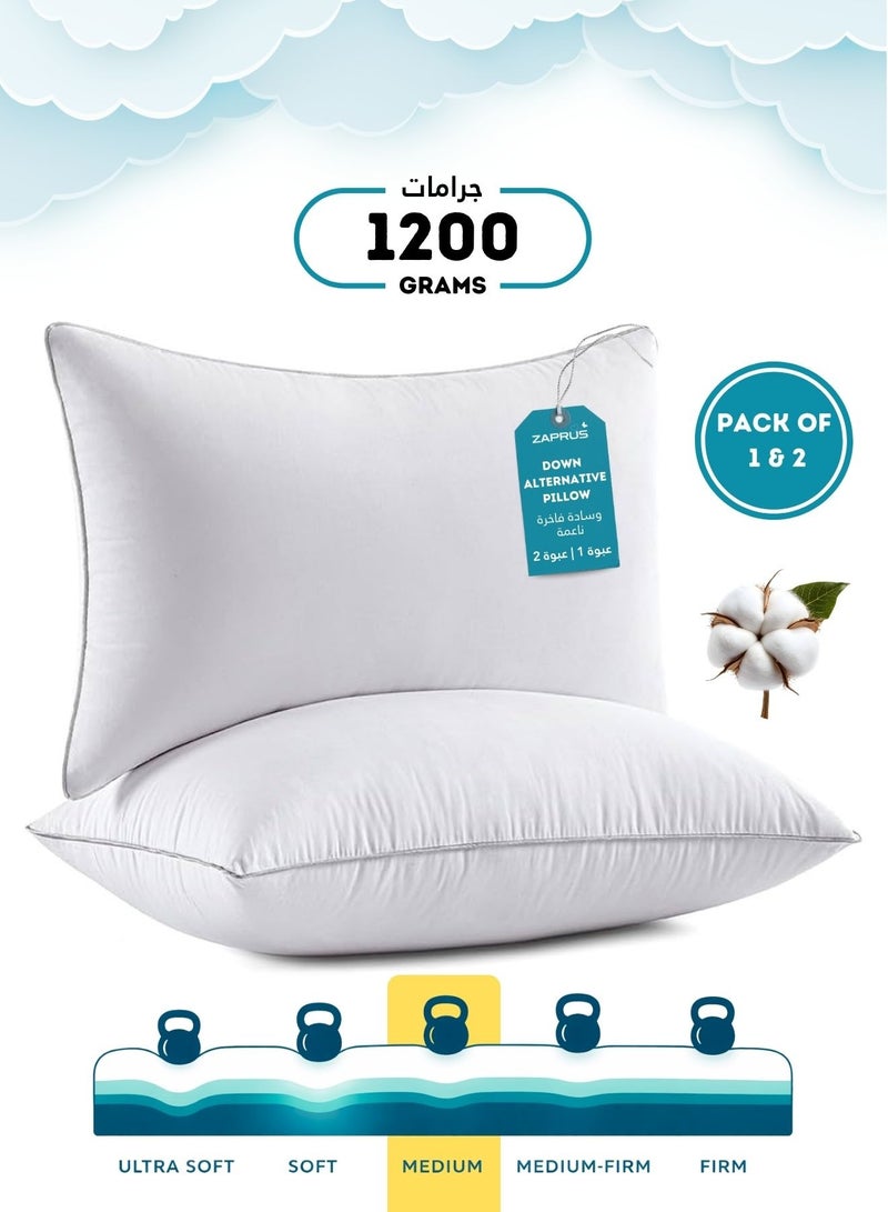 زابروس وسائد زابروس الأصلية 75x50 سم 1200 جرام بديل الريش ناعمة ومريحة ومبردة مضادة للحساسية بجودة فندقية لدعم النوم العميق (حافة رمادية واحدة) - Image 1
