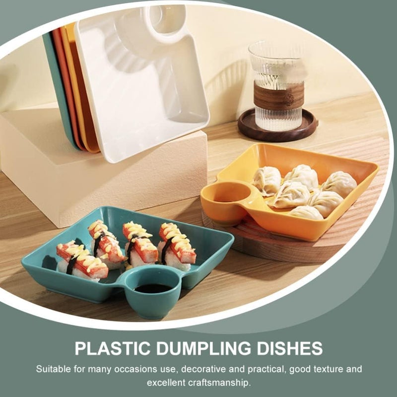 ARQIVO Dumpling Plate with Dipping Saucer Sushi Dish Square Serving Platter Tray for Fruit Appetizer Dessert Party Chips Salsa Plate Home and Kitchen Pack of 4 - Image 3