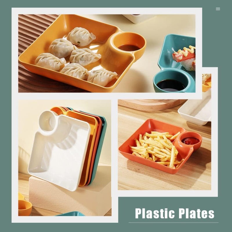 ARQIVO Dumpling Plate with Dipping Saucer Sushi Dish Square Serving Platter Tray for Fruit Appetizer Dessert Party Chips Salsa Plate Home and Kitchen Pack of 4 - Image 5