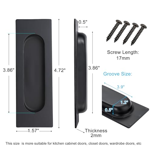 Malimali 472 Inch Recessed Finger Flush Pulls for Kitchen Cabinet Closet Sliding Cupboard Door Handle Matte Black Stainless Steel Rectangular Door Pulls Hardware 4 Pack - Image 3
