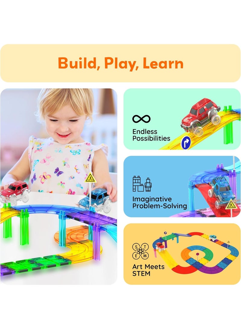 PicassoTiles سيارة سباق فلاشينغ مغناطيسية من بيكاسو تايلز 2 قطع | متوافقة مع البلاط المغناطيسي | مسار سباق مغناطيسي | كتل بناء | ألعاب STEM | مجموعة ألعاب تعليمية | كتل تكديس | مجموعة بناء للأطفال لتطوير الدماغ - Image 3