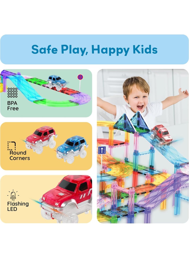 PicassoTiles سيارة سباق فلاشينغ مغناطيسية من بيكاسو تايلز 2 قطع | متوافقة مع البلاط المغناطيسي | مسار سباق مغناطيسي | كتل بناء | ألعاب STEM | مجموعة ألعاب تعليمية | كتل تكديس | مجموعة بناء للأطفال لتطوير الدماغ - Image 4