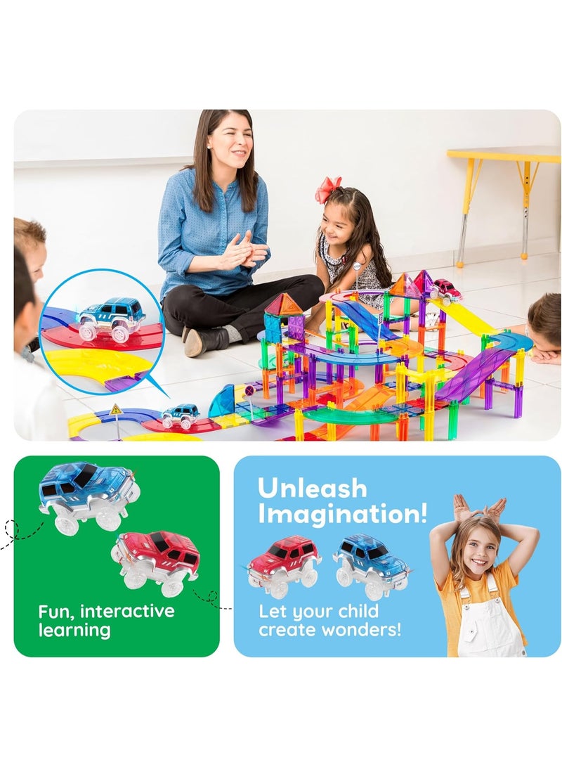 PicassoTiles سيارة سباق فلاشينغ مغناطيسية من بيكاسو تايلز 2 قطع | متوافقة مع البلاط المغناطيسي | مسار سباق مغناطيسي | كتل بناء | ألعاب STEM | مجموعة ألعاب تعليمية | كتل تكديس | مجموعة بناء للأطفال لتطوير الدماغ - Image 5
