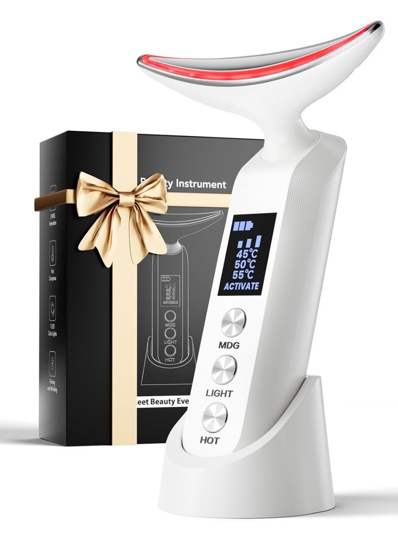 general Face Massager Portable Charging Dock, Red Light Therapy for Face and Neck, 3 Heat Settings, Vibrating Face Massage, 9-Color & 30-Day Battery | Home Spa Travel Skincare - White - Image 1