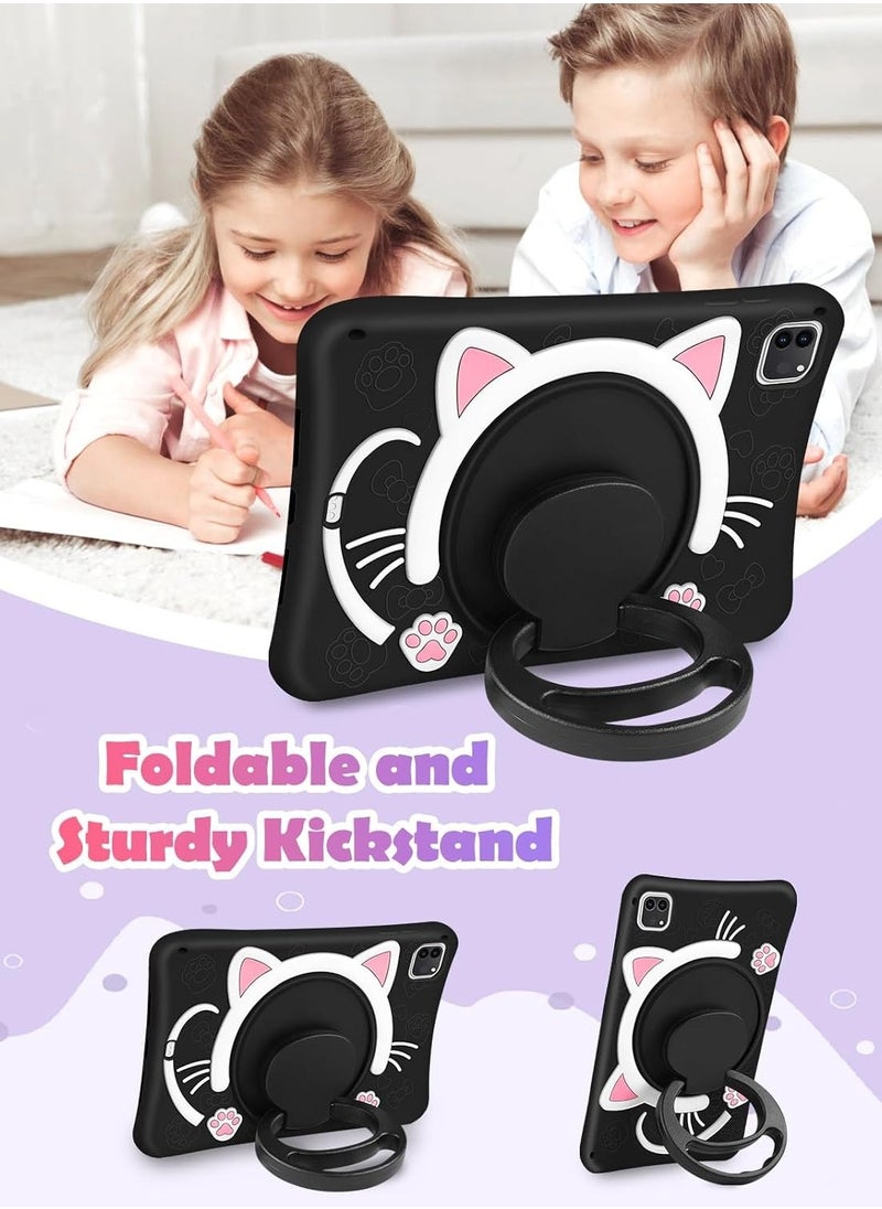 Generic - Soft Silicone Cute Special  Tablet cat design Case with Built-in Rotatable Foldable Kickstand Shockproof Cover Case for iPad Pro 11 Inch 3D Silicone Cartoon Case (2022/2021, 4th/3rd Generation), iPad Pro 11 Inch Cover,iPad Air 5 2022 / iPad Air 4 2020 10.9 Inch Case, Cute, Stand Function, Silicone case Case, Cover, Shock-Absorption - Image 1