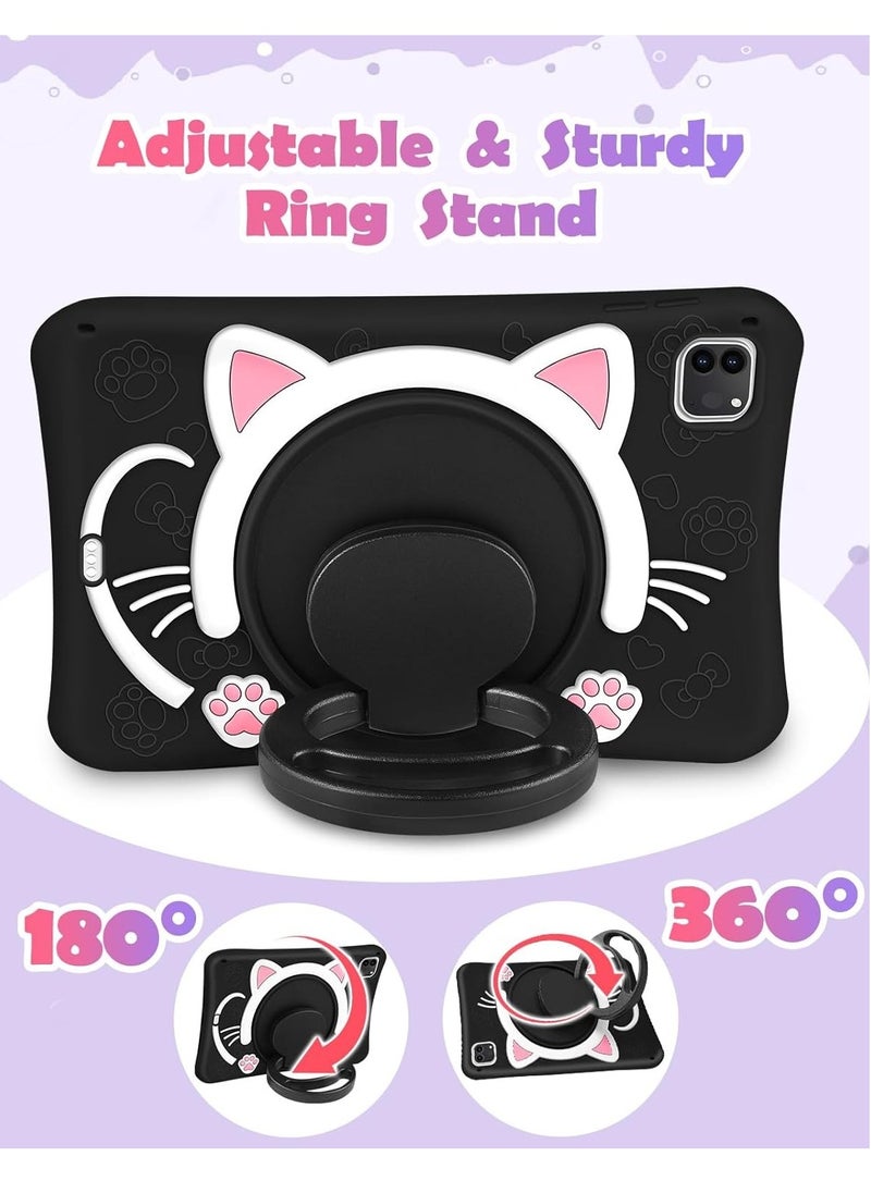 Generic - Soft Silicone Cute Special  Tablet cat design Case with Built-in Rotatable Foldable Kickstand Shockproof Cover Case for iPad Pro 11 Inch 3D Silicone Cartoon Case (2022/2021, 4th/3rd Generation), iPad Pro 11 Inch Cover,iPad Air 5 2022 / iPad Air 4 2020 10.9 Inch Case, Cute, Stand Function, Silicone case Case, Cover, Shock-Absorption - Image 1
