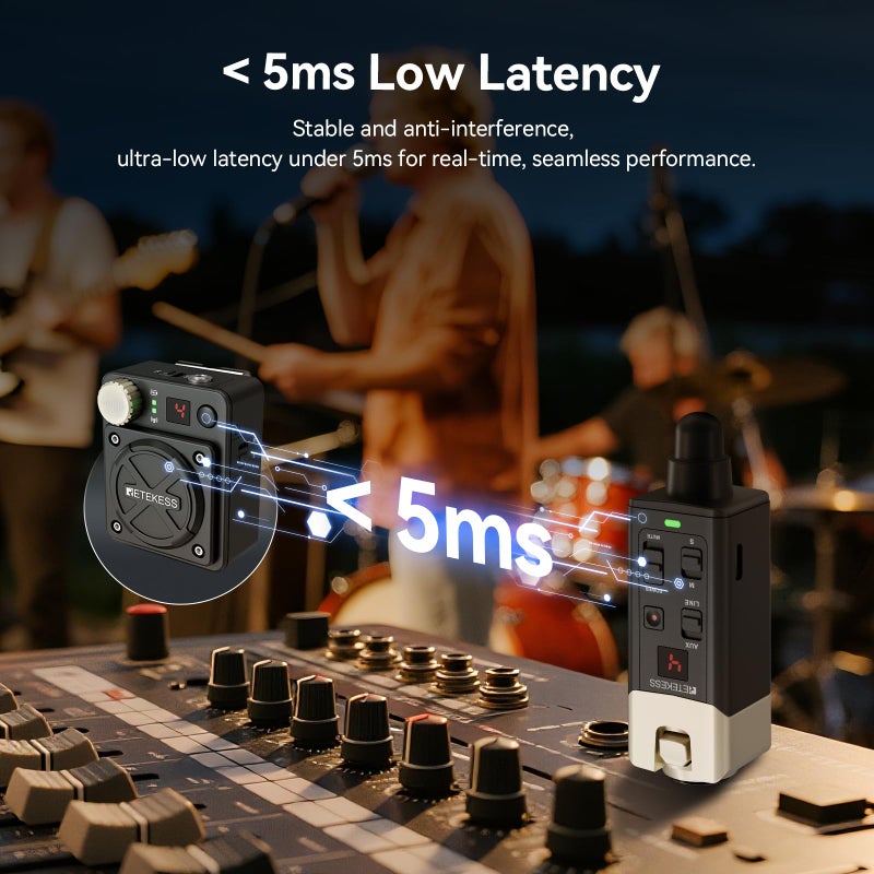 Retekess نظام مراقبة الأذن Retekess TA101، نظام IEM لاسلكي، ستيريو/مونو، زمن تأخير منخفض، 8 قنوات، مرسل متين وجهاز استقبال حزام للتسجيل في الاستوديو، المغني، بروفات الفرقة والأداء المباشر - Image 3