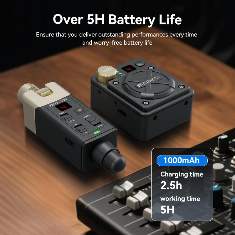 Retekess نظام مراقبة الأذن Retekess TA101، نظام IEM لاسلكي، ستيريو/مونو، زمن تأخير منخفض، 8 قنوات، مرسل متين وجهاز استقبال حزام للتسجيل في الاستوديو، المغني، بروفات الفرقة والأداء المباشر - Image 5