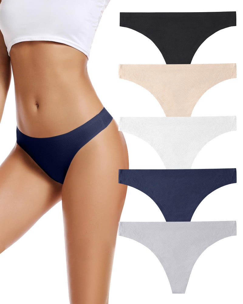 voenxe Seamless Women Underwear Thongs,No Show Ladies Thong,Invisible No Line Breathable Comfortable Panties Undies,Womens No Seam Soft Wide Gusset Tanga,Legging Underpants for Woman 5-Pack - Image 1