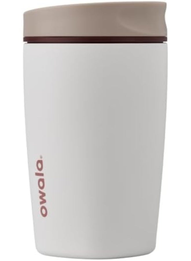 SmoothSip Slider Insulated Stainless Steel Coffee Tumbler, Reusable Iced Coffee Cup, Hot Coffee Travel Mug, BPA Free 12 oz, Tan/White (Vanilla Bean)