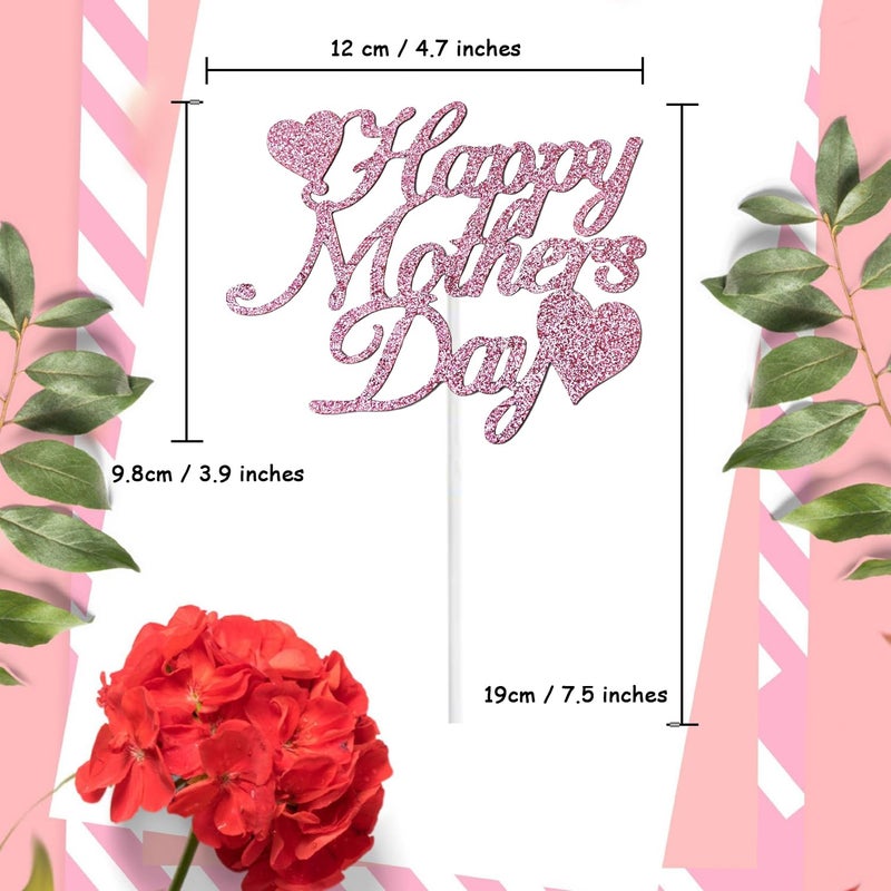 Chewarelly 10 Pack Happy Mothers Day Cake Toppers Set  Glitter Cake Bunting Decor Best Mom Ever Love Mother Cake Picks Party Decorations Supplies(Pink) - Image 2