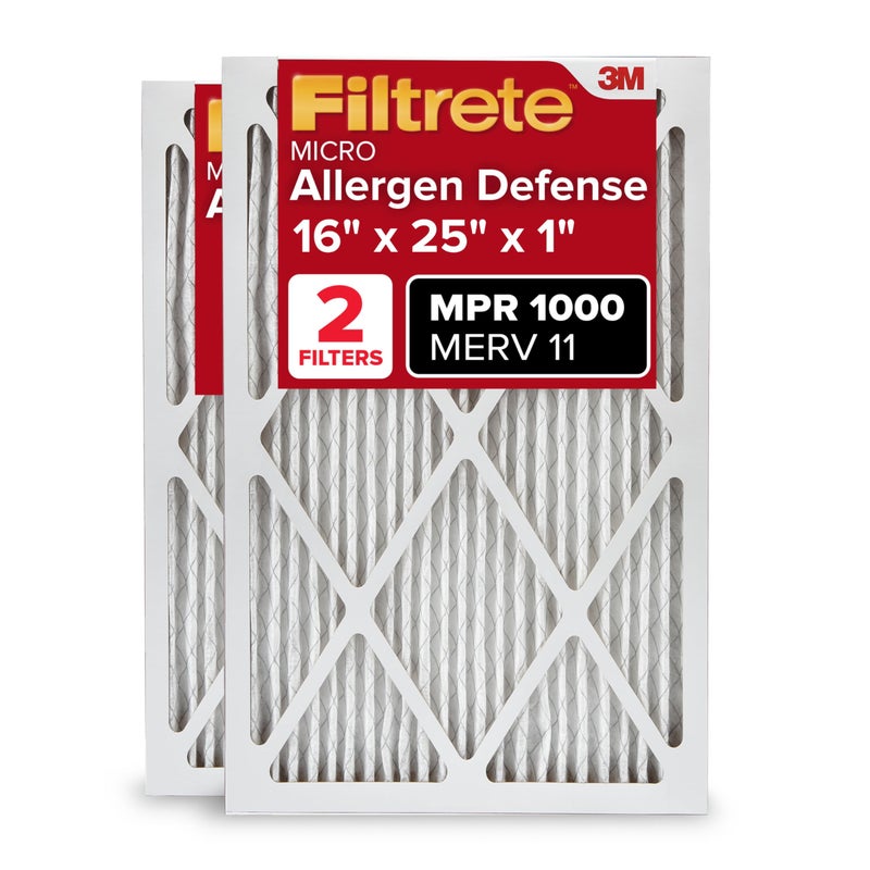 Filtrete 16x25x1 AC Furnace Air Filter MERV 11 MPR 1000 Micro Allergen Defense 3Month Pleated 1Inch Electrostatic Air Cleaning Filter 2 Pack Actual Size 15719 x 2472 x 084 in
