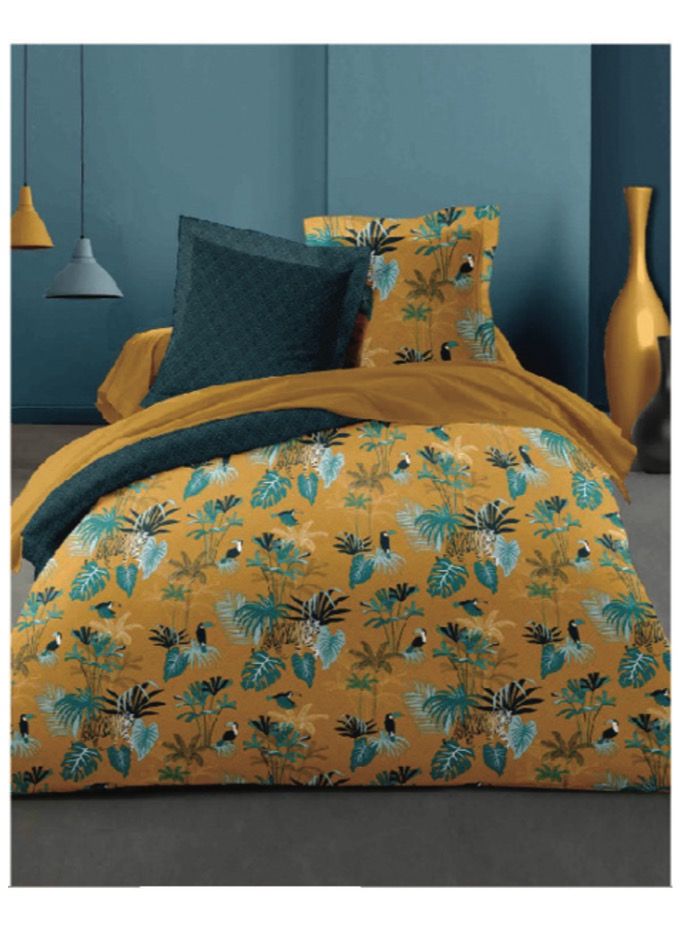 Home-Tex Design Hometex Design 100% Cotton King Size Reversible Printed Duvet Cover Set ORPARADIS 1 Duvet Cover 240x200 cm + 2 Pillow Covers 50x80 cm - Image 1