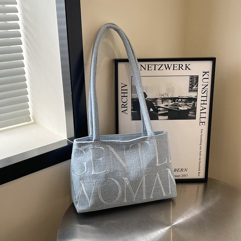 Thailand Gentlewoman Niche Cotton And Linen Embroidered Letter Underarm Bag 2026 New Fashion Handbag Shoulder Bag - Image 2
