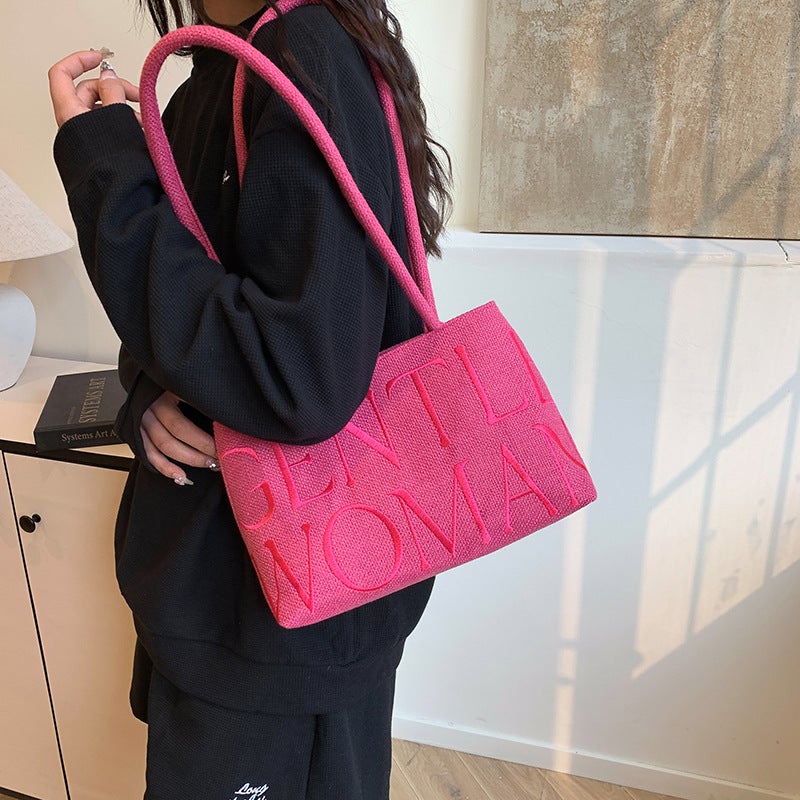 Thailand Gentlewoman Niche Cotton And Linen Embroidered Letter Underarm Bag 2026 New Fashion Handbag Shoulder Bag - Image 5