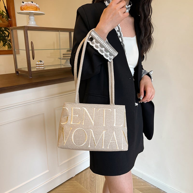 Thailand Gentlewoman Niche Cotton And Linen Embroidered Letter Underarm Bag 2026 New Fashion Handbag Shoulder Bag - Image 4