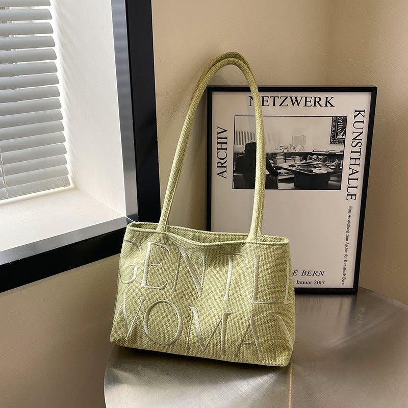 Thailand Gentlewoman Niche Cotton And Linen Embroidered Letter Underarm Bag 2026 New Fashion Handbag Shoulder Bag - Image 3