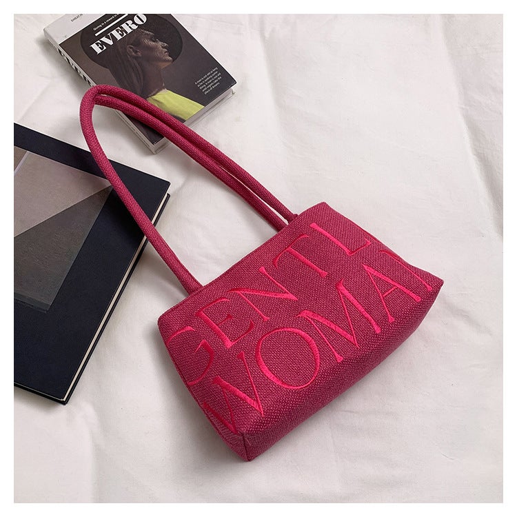 Thailand Gentlewoman Niche Cotton And Linen Embroidered Letter Underarm Bag 2026 New Fashion Handbag Shoulder Bag - Image 1