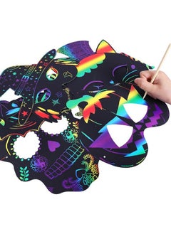 Max Fun 36Pcs Halloween Rainbow Scratch Mask Art Craft Kit For Kids Birthday Cosplay Classroom Decoration Magic Scratch Paper Halloween Party Favor Supplies Bat Witch Pumpkin Zombie Pirate Skull  - Image 5