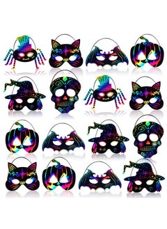 Max Fun 36Pcs Halloween Rainbow Scratch Mask Art Craft Kit For Kids Birthday Cosplay Classroom Decoration Magic Scratch Paper Halloween Party Favor Supplies Bat Witch Pumpkin Zombie Pirate Skull  - Image 2