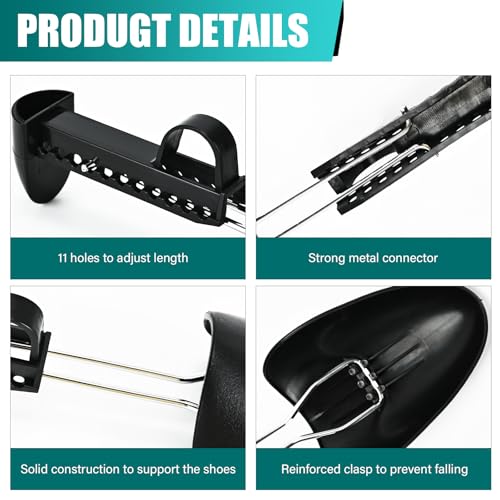 EchoDone 5 Pairs Practical Adjustable Length Men Shoe Tree Shoe Stretcher Boot Holder Shaper Support (Black Color) - Image 3