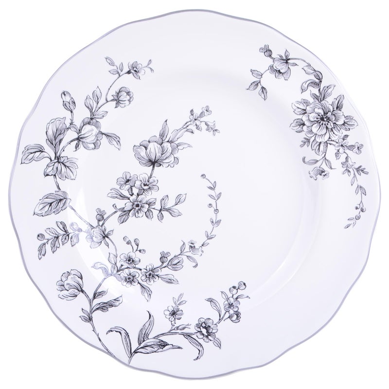 222 Fifth 12-Piece Porcelain Dinnerware Set for 4, White & Black Plates and Bowls Set, Glossy Ceramic Dish Set with Delicate Floral Design, Elegant Kitchen Dishes, Microwave & Dishwasher Safe, Bellamy - Image 5