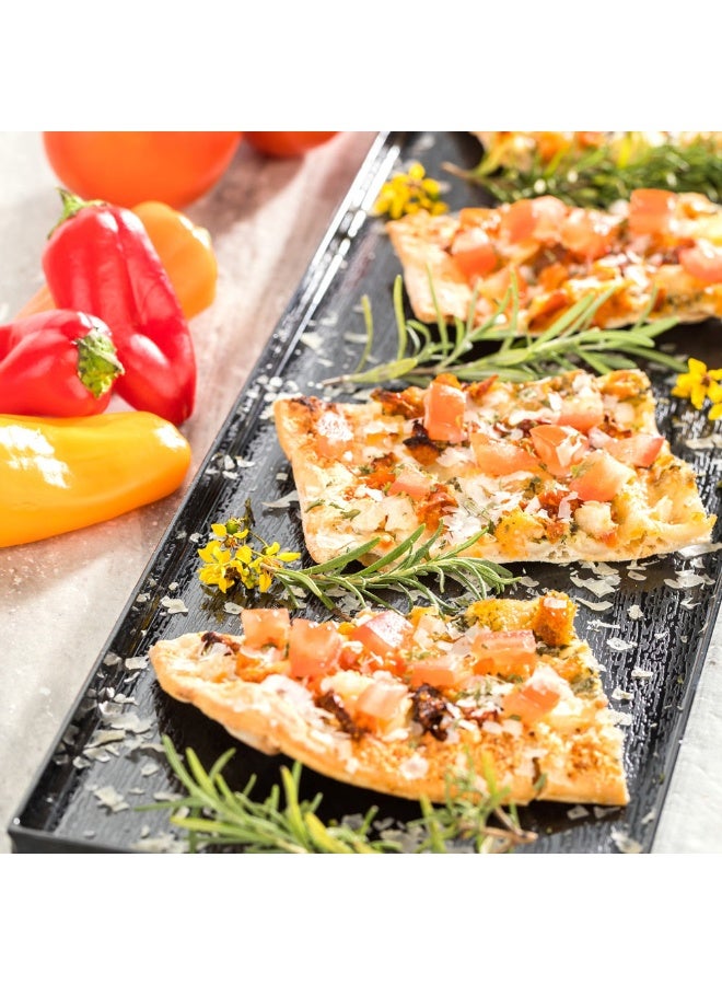 Restaurantware 23.6 x 5.9 Inch Rectangle Trays, 25 Disposable Serving Platters - Faux Wood Grain Pattern, With Raised Sides, Black Plastic Party Trays, Serve Appetizers Or Appetizers, For Parties - Image 3