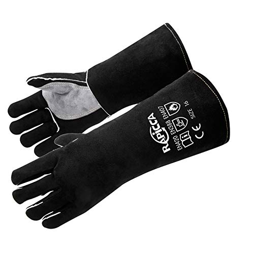 RAPICCA Welding Gloves 16IN Heat & Fire Resistant Leather for Stick MIG TIG Flux-Core Welder, Forge, Blacksmith, Fireplace, Wood Stove, Fire Pit, Furnace, Dry Ice Handling – Black – 662°F Protection - Image 1